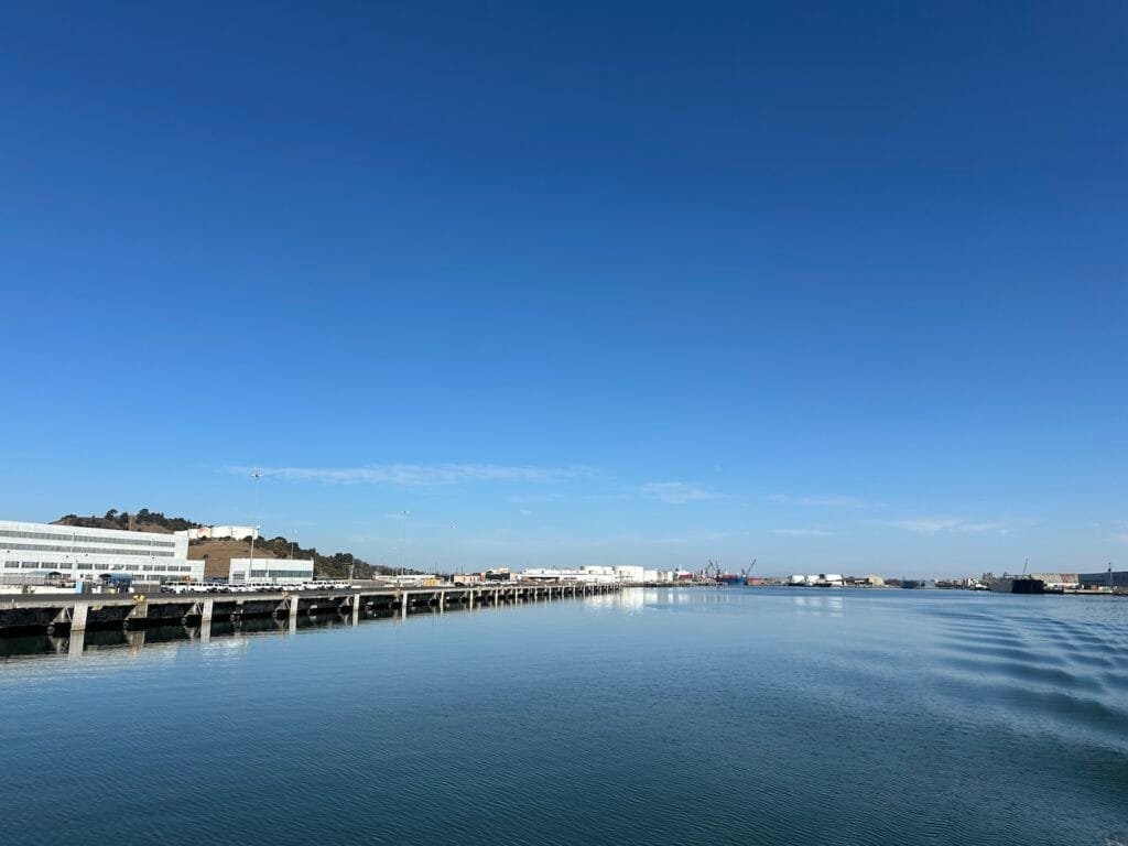 Bright Blue Ferry Ride to the City